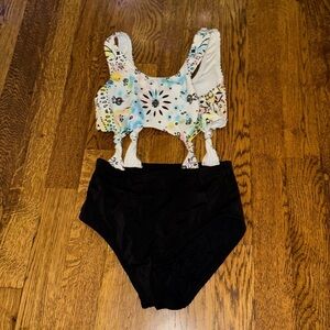 FBZ Girl’s Bandana Print Bikini Top with Black Bottom One Piece Size 6x